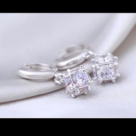 Sterling Silver 925 CZ Drop Huggie Hoop Earrings - Picture 5 of 6